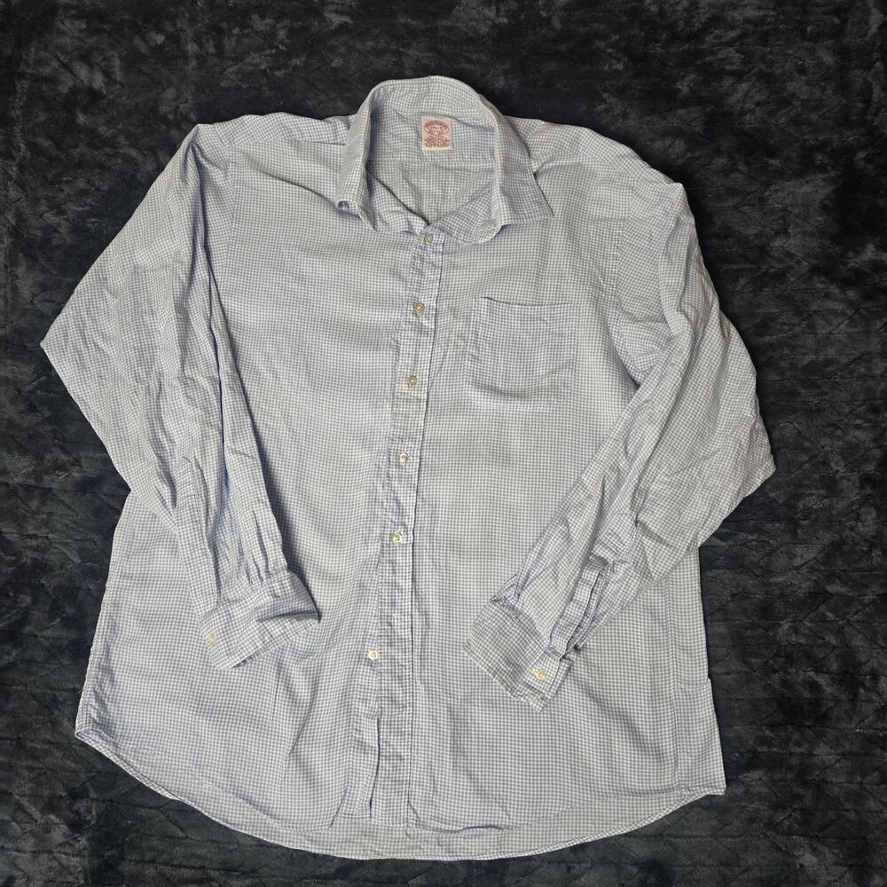 Vintage Brooks Brothers Mens 17.5 Blue Checkered Classic Dress Shirt 100% Cotton